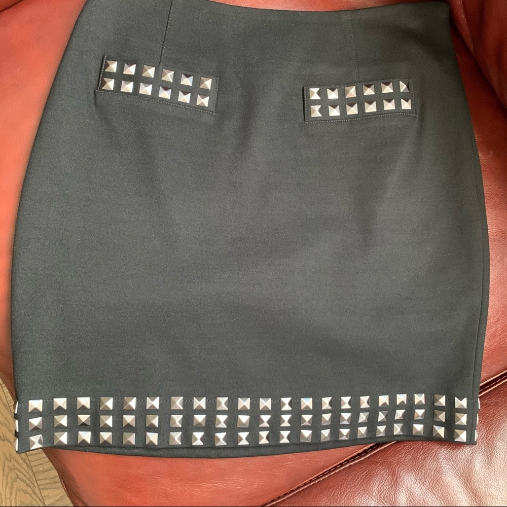 INC Black Mini Studded Skirt